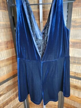 Topshop Navy Blue Velvet Plunge Romper